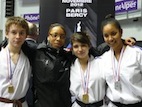De gauche � droite : Tom champion de France ; Claudia Nebon coach ; laura championne de France, Daphn�e vice championne de France